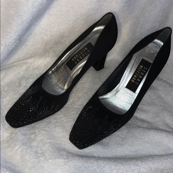 Stuart Weitzman Black Satin Heels w/Beadwork- NICE - Picture 3 of 12